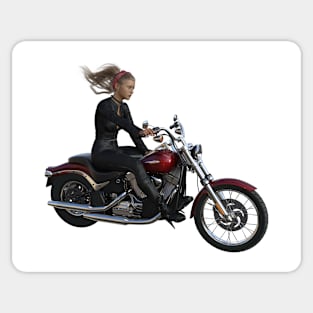 Young woman riding motorcycle Sticker